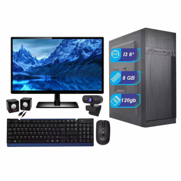 Pc I3 6ª DDR4 + Monitor + Webcam + Teclado e Mouse