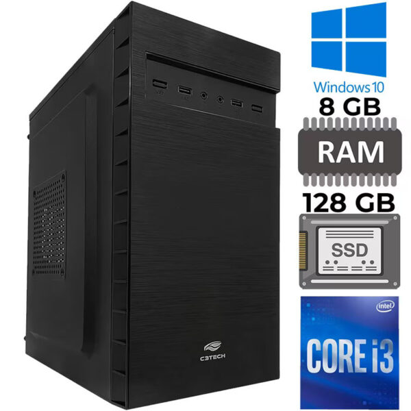 Computador Core i3-2120, SSD 128GB, 8GB RAM, GT-H61 Com Slot M2, Rede Gigabit, MT 32BK, Windows 10