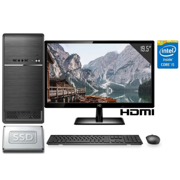 Computador Completo Intel Core i5 8GB SSD 480GB Monitor LED 19.5" HDMI CorPC Fast