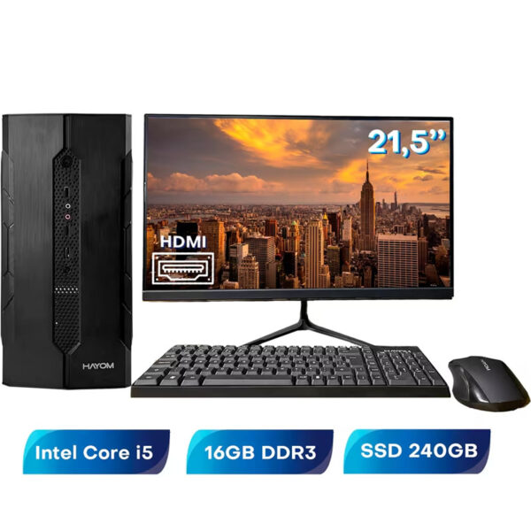 Computador Completo Intel Core i5 8Gb Ssd 120Gb Monitor 21.5`` Led Full Hd Windows 10 Pacote Office 2021 - i5 16Gb Ssd 240