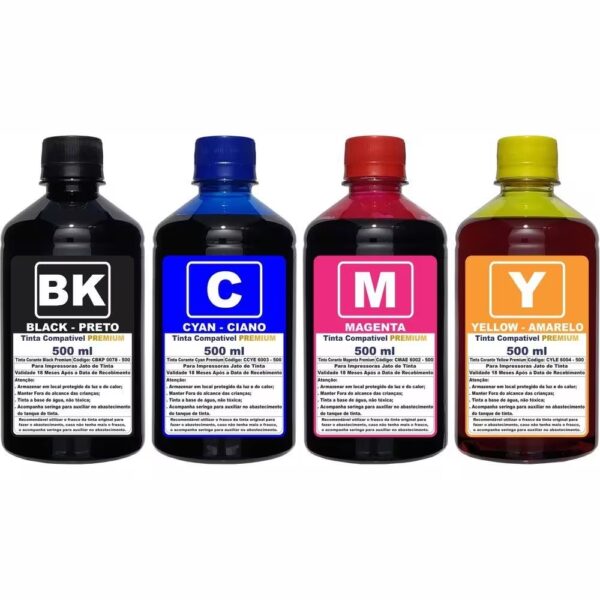 Kit Tinta Compatível Impressoras Epson L3250 L3150 L3210 L3110 4 Garrafas 500ml Refil 544