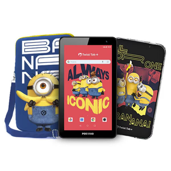 Tablet Positivo Twist Tab Minions+ com Tela 7", 64GB, Wi-Fi, Câmera Frontal 2MP, Android 11 GO e Processador Quad Core com 2 Capas de Proteção - Preto