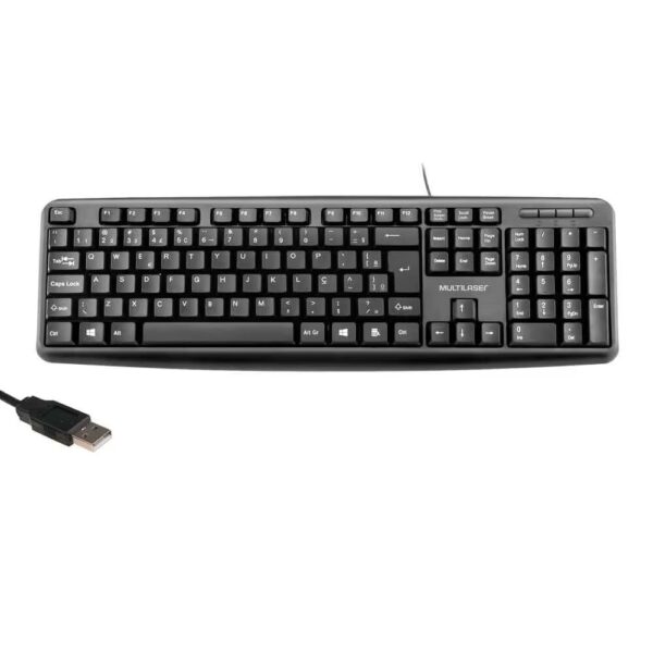 Teclado Slim Preto Usb Pc Abnt2 Teclas Macias Silenciosas Resistente TC065 Multilaser