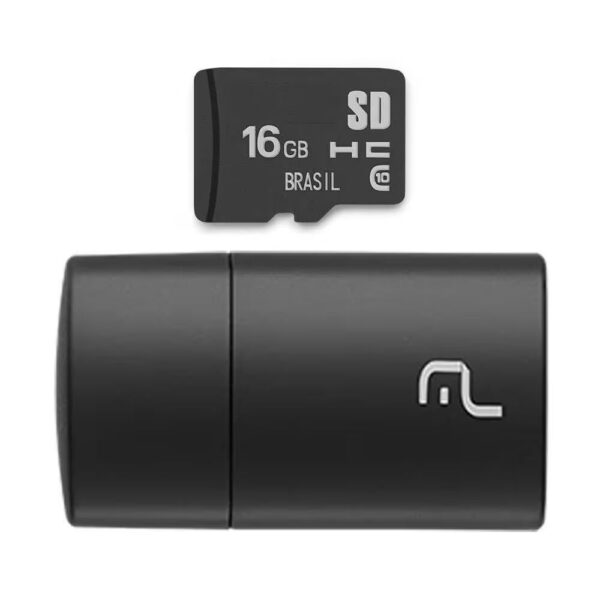 Pen Drive 2 em 1 Leitor USB + Cartão de Memória Classe 10 16GB Multilaser - MC162