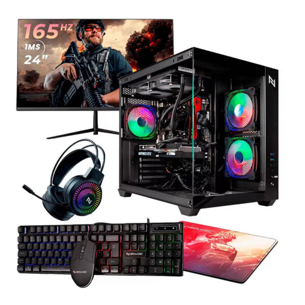 Pc Gamer Completo Amd Ryzen 5 5500 16Gb 3200Mhz (Rx 6600 8Gb) Ssd 480Gb M.2 Nvme, 500W 80 Plus, Monitor 24 165Hz 1Ms, Neologic Aquarium - Nli87529