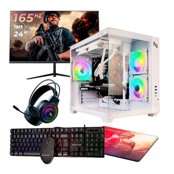 Pc Gamer Completo Amd Ryzen 7 5700 16Gb 3200Mhz (Rx 6600 8Gb) Ssd 480Gb M.2 Nvme, 500W 80 Plus, Monitor 24 165Hz 1Ms, Neologic Aquarium - Nli87531