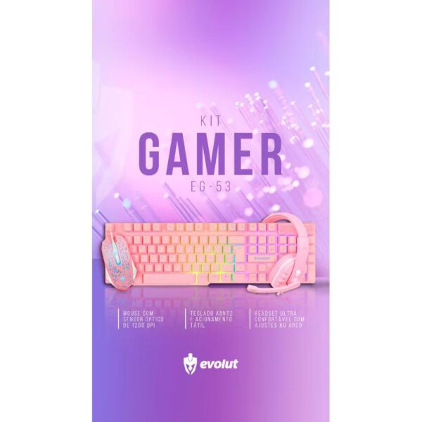 Kit Gamer Rosa Teclado + Mouse + Headset