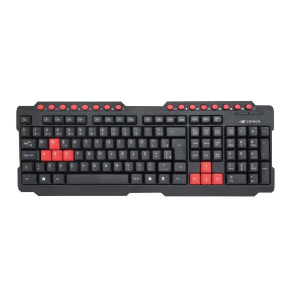 Teclado Gamer C3 TECH KG-10BK Multimidia Preto e Vermelho