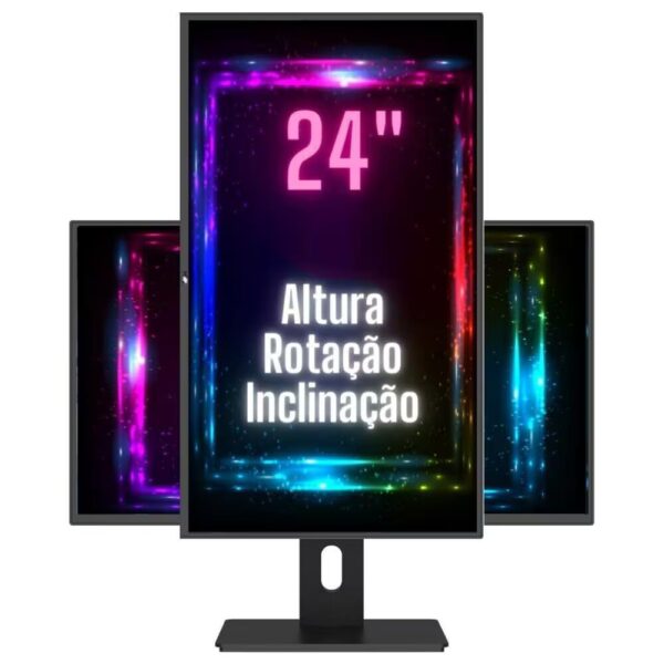 Monitor 24" LED Ergonômico Ajuste de altura, rotação vertical, rotação horizontal, inclinação, Widescreen, 2ms, 75Hz, Full HD, HDMI, 3green Pro 2